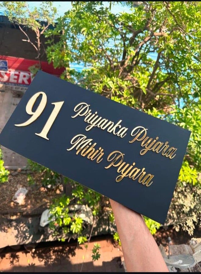 HomeEcho Personalized Waterproof Luxury Door Name Plates for Home Entrance (15x30 Cm) with 3D Letters- Ideal for Home & Office Entrances With Stainless Steel Screws || Door name plates (Embossed B&G) - Image 3